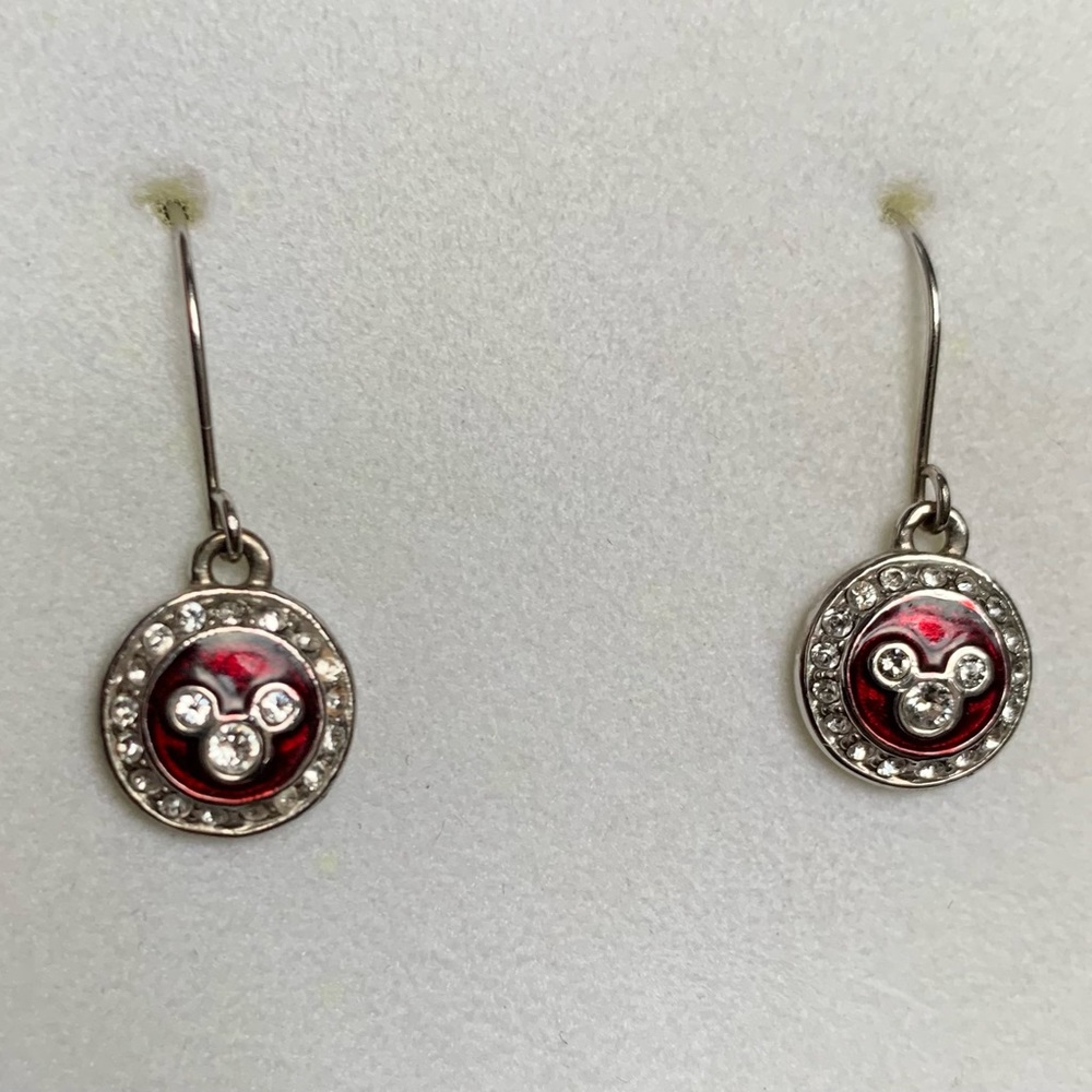⭐️ NEW! Artisan Crystal DISNEY MICKEY MOUSE Arribas Bros Fishhook Earrings RED